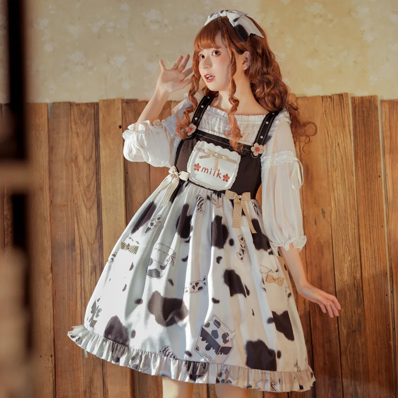 

Sweet and greasy milk sugar Lolita daily dress high waist cute sweet Lolita jsk suspender dress light Lo skirt