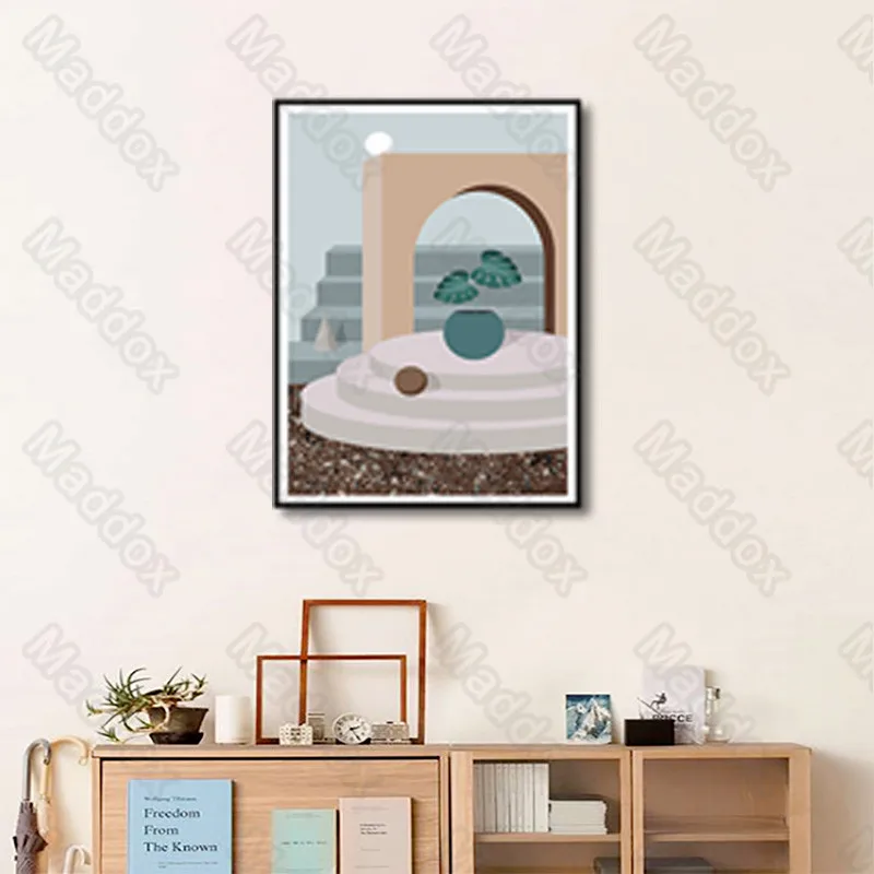 

Canvas Printing Painting Nordic Style High Sense Morandi Color Minimalist Style House Wall Gate Building Poster Painting