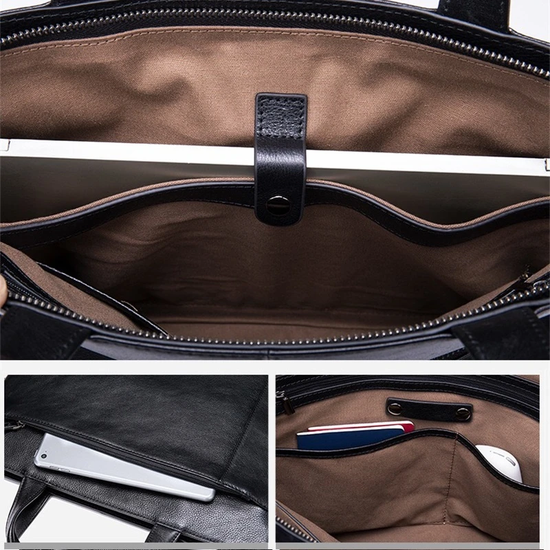 New Men's Genuine Leather Briefcase Male Business Laptop Handbags Designer Crossbody Shoulder Bag Cowhide Notebook Messenger Bag