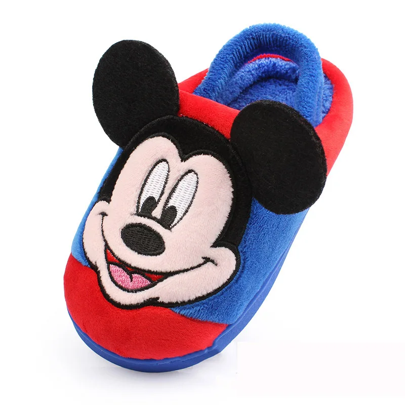 Disney/Детская Хлопковая обувь с героями мультфильмов; Плюшевые Спортивные Тапочки с Микки и Минни Маус; Новинка; теплая Домашняя обувь для мальчиков и девочек; нескользящая обувь для маленьких детей - Цвет: B