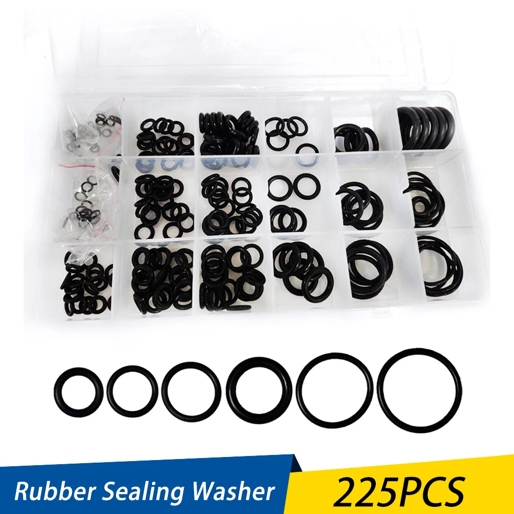 

225 PCS Rubber Seal O-Ring Grommet Round Oils Resistance O-Ring Washer Seals Assortment Kit 18 Sizes With Plactic Box Kit Set