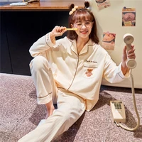 womens pajamas new spring and autumn internet hot korean style pure cotton long sleeve suit spring and autumn cute loungewear