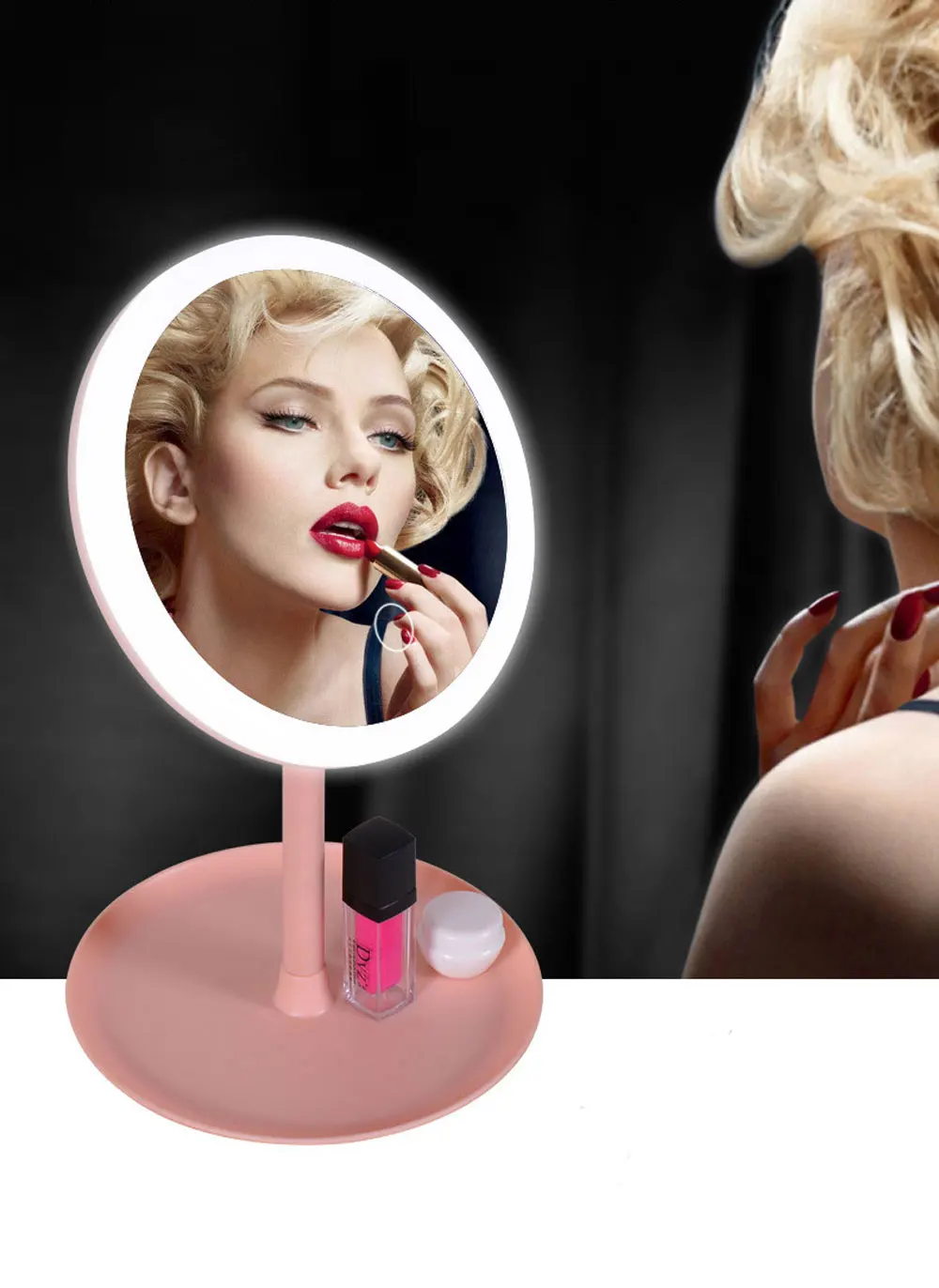 

Led Light Makeup Mirror Storage LED Face Mirror USB Connection LED Makeup mirror Vanity Backlit Mirror Table Cosmetic Mirror