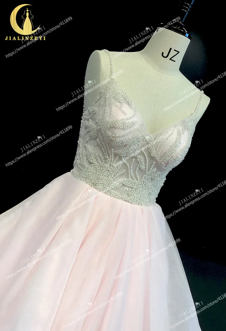 Rhine Real picture Spaghetti straps pink with crystal robe longue abiti da seradress women evening dress long formal dresses