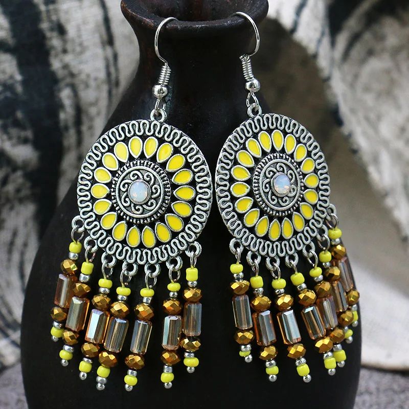 Длинные Красочные Висячие серьги в стиле бохо этническом с кисточками для женщин