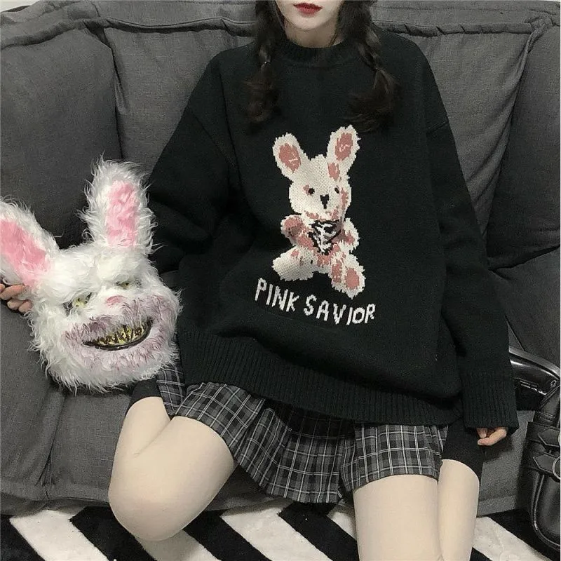 

Korean Lovely Autumn Loose Tops Rabbit Bear Female Loose Women Chic Sweatshirt Sweety Lady Autumn Girls Streetwear Sweater