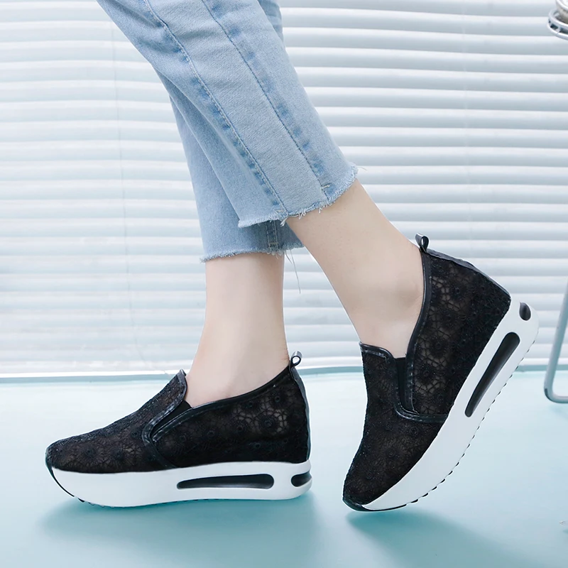 

White Sneakers with Wedges Women Platform Heels Mesh Black Platforms Womens Summer Shoes Cheap Running Shoes Women Tenis Shoes