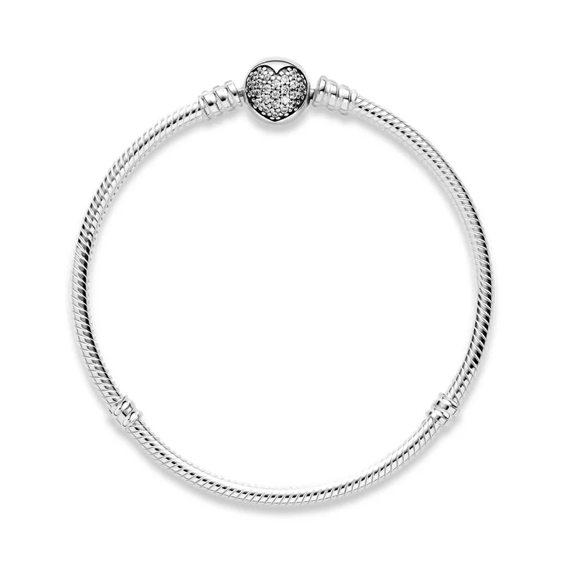 

2021 new Sale 925 Sterling Silver Sparkling Heart Clasp Snake Chain Bracelet For Women For Original DIY Charms Beads Jewelry