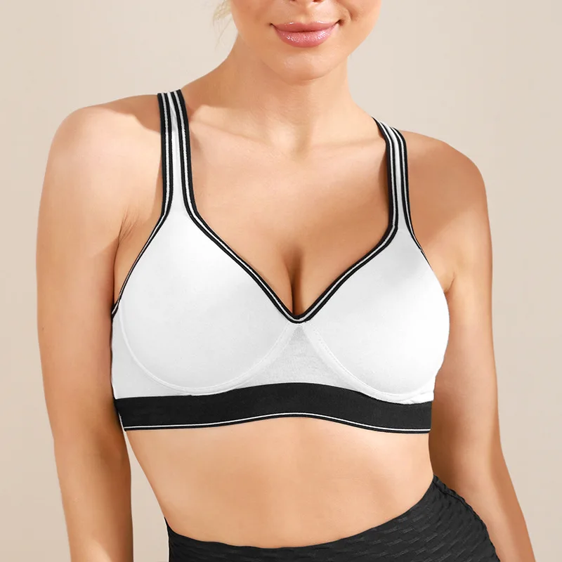 

European and American plus size cross beauty back sports bra, yoga running no rims breathable fitness sports vest women