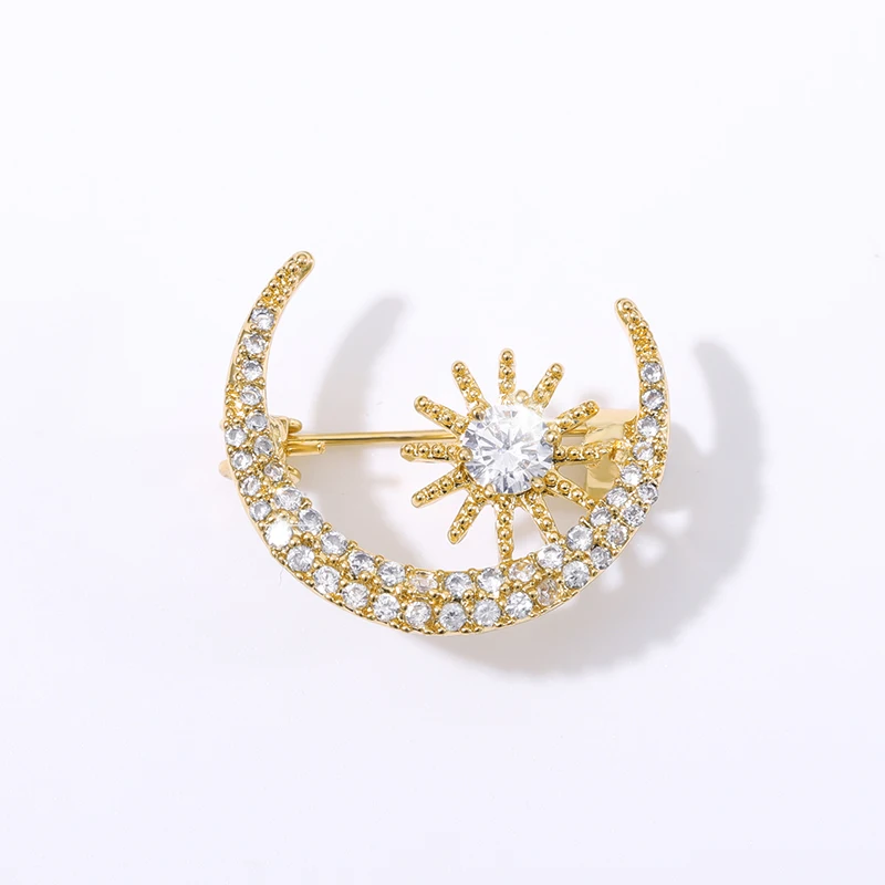 Простая Модная Золотая брошь с Луной и солнцем женские золотые булавки отворотом