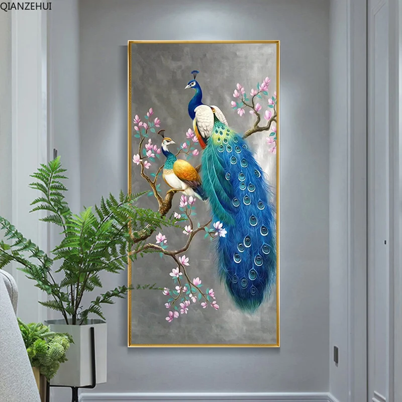 QIANZEHUI сделай сам вход ресторан синего цвета с вышитым павлином набор для