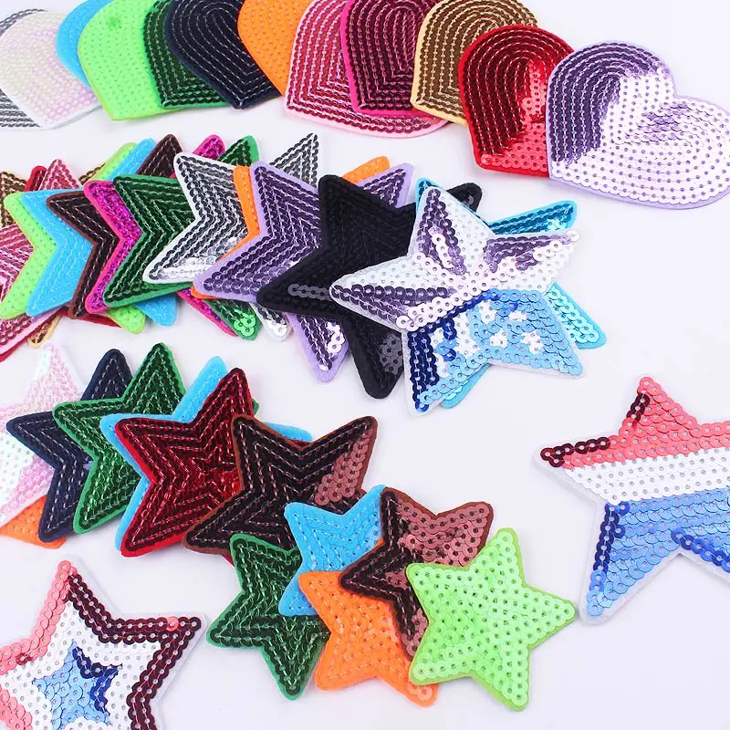 

10pcs/lot Sequins Star Patch Iron On Patches On Clothes Cartoon Star Heart Appliques Patches For Clothing Sticker Sewing Patches