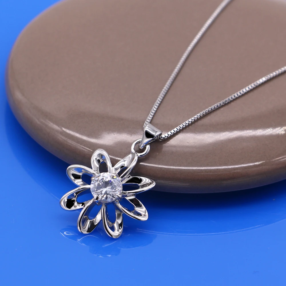 Простой милый цветок циркон кулон ожерелье Кристалл корейская мода темперамент