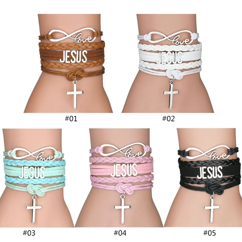 Jesus Braided Bracelets Multilayer Wrap Religious Cross Ornaments Birthday Gift Valentine's Day Festival Present Jewelry | Дом и сад