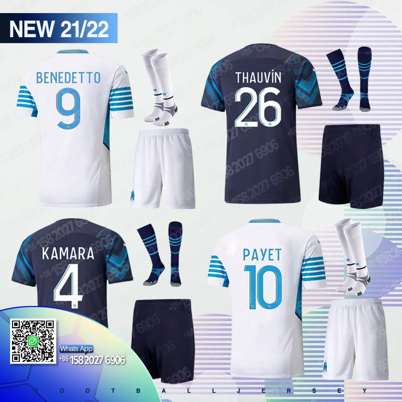 

2021 2022 Olympique De Marseille Maillot OM soccer jerseys PAYET BENEDETTO SAKAI KAMARA Adult and kids Custom football shirts in