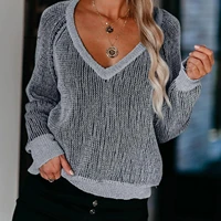 2020 fashion women knitted sweater top deep v knitting soft jumpers casual crop warm sweater women fall 2020 crop sweater