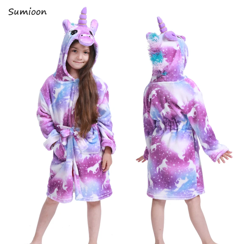 Детский фланелевый банный халат с капюшоном в виде единорога детский кигуруми