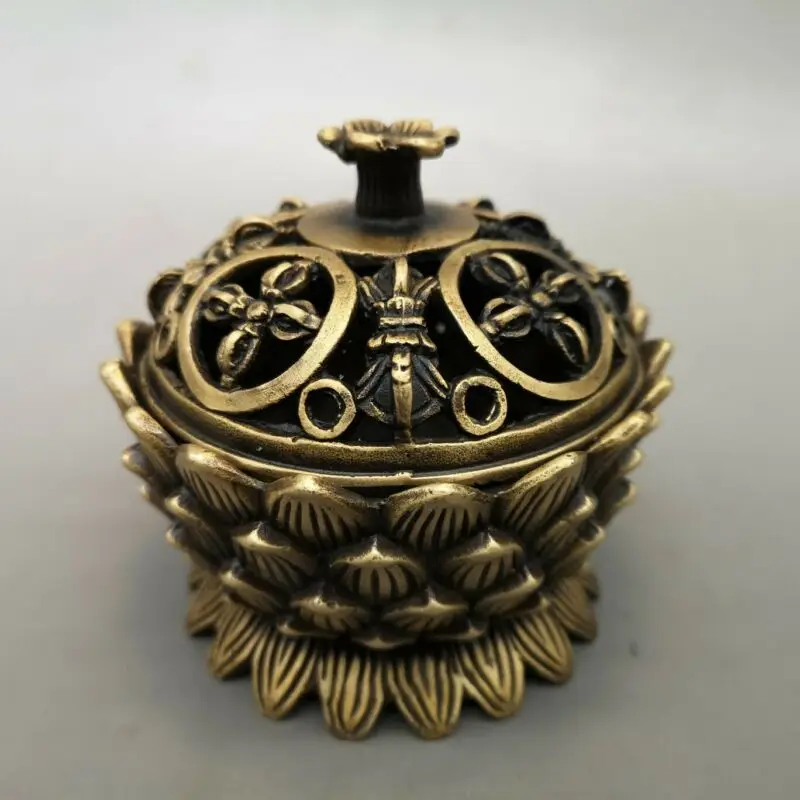 

3" xuande marked Chinese antique bronze louts flowers Incense Burner statue