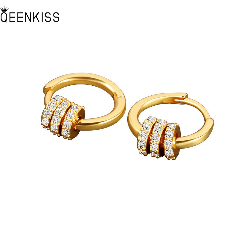 

QEENKISS EG669 Fine Jewelry Wholesale Fashion Woman Girl Birthday Wedding AAA zircon Circle 18KT Gold White Gold Hoop Earrings