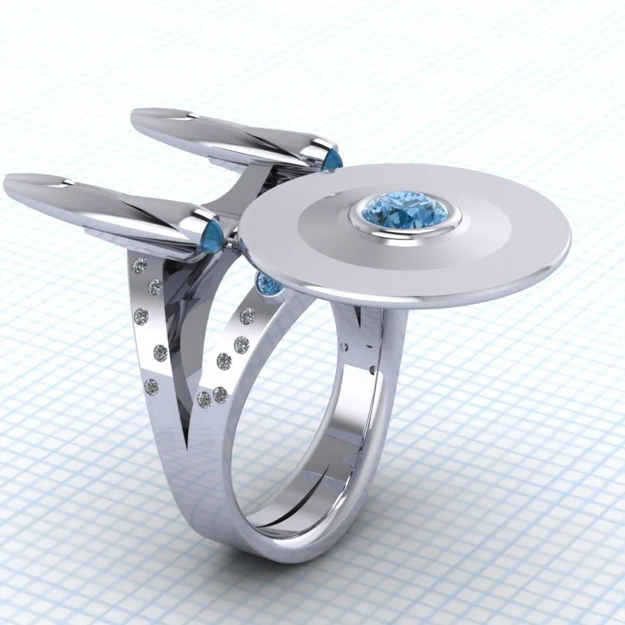 

New Creative Starship Enterprising ring European and American film and television movie Star silver plated men's ring jewelry