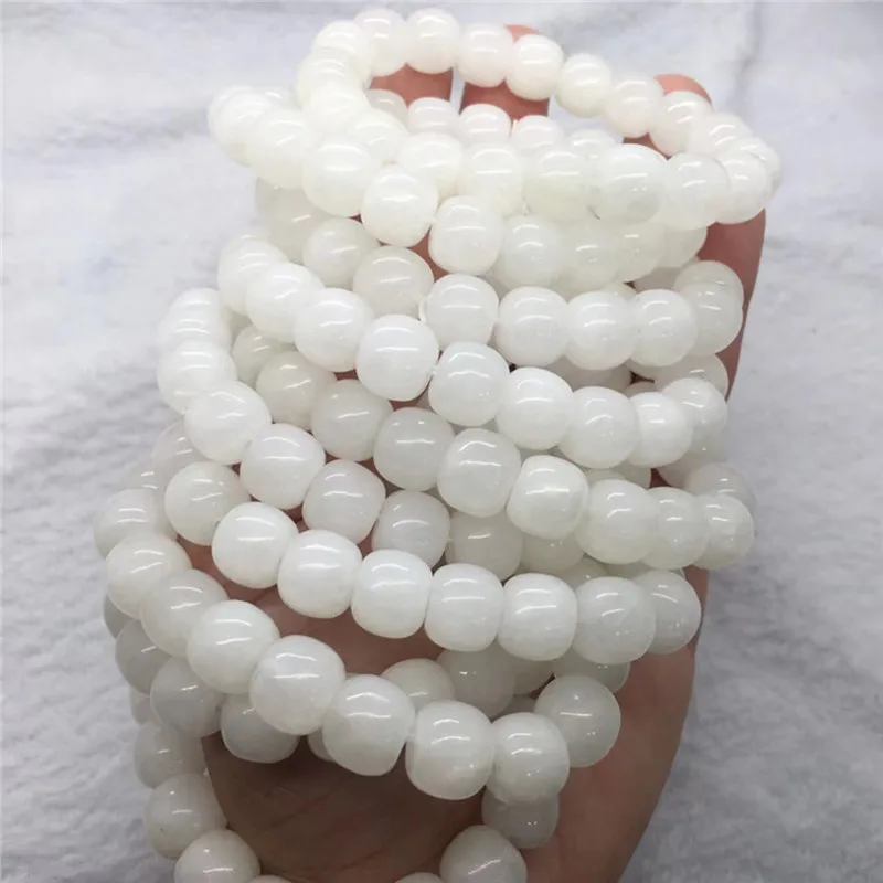 

Natural stone Hetian white jade quartz crystal old bead bracelet fashion lucky jewelry for men and women