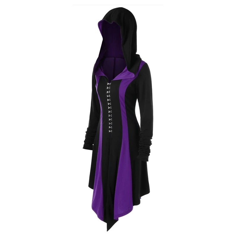Purple New Woman Medieval Warrior Cosplay Costumes Renaissance Gothic Vintage Jackets Bandage Coat Hunter Archer Hooded Tuxedo - Цвет: Purple