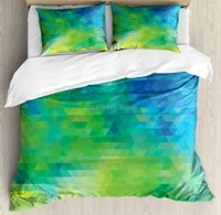 green and blue duvet cover set geometric abstract pattern with triangles ombre inspired decorative 3 piece bedding set with 2