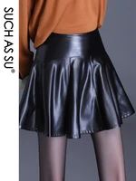 pu autumn winter skirts women fashion high waist sexy black above knee mini pleated skirts m xxxl size female mini skirt