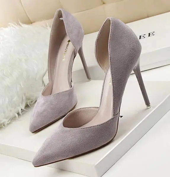 

Nice Spring New Women Fashion Sexy Pointed Toe Shallow Suede Casual High Heels Shoes Woman Dress Shoes High Heel Pumps
