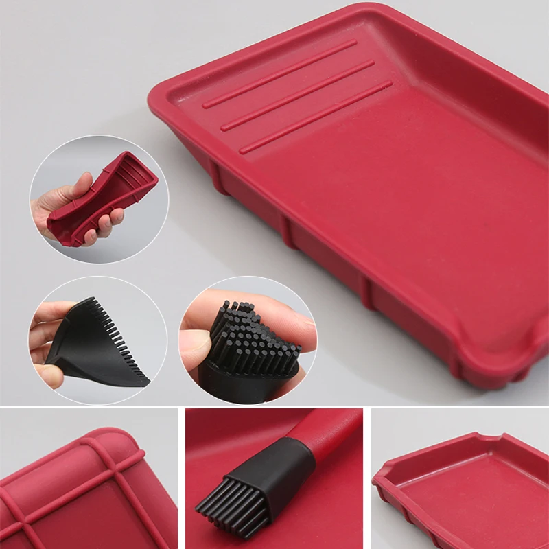 

4Pc/set Woodworking Glue Brush Washfree Tool Kit Soft Silicone Brush Flat Scraper Glue Tray Wood Gluing Brushing Tools