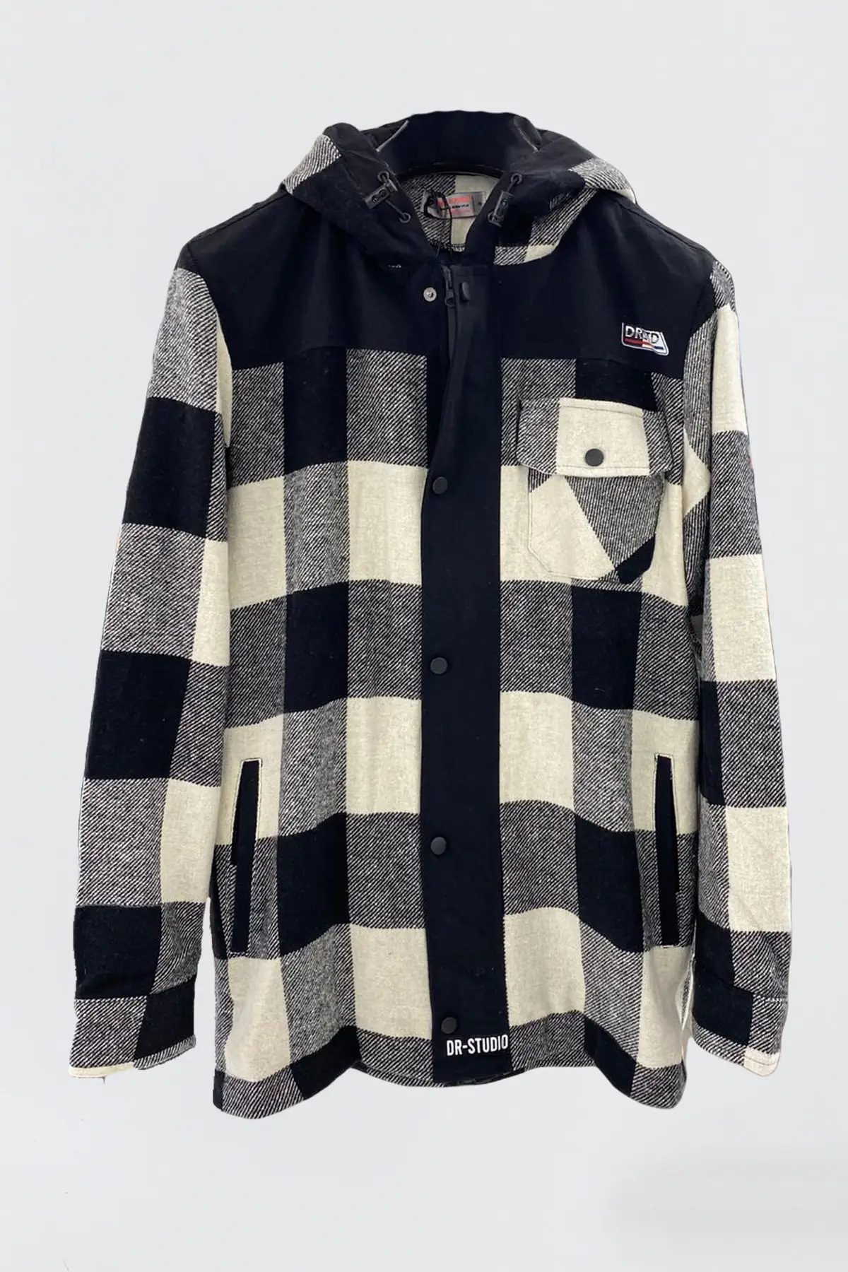 Джинсовая Республика Мужская Черная Широкая рубашка с капюшоном на молнии |