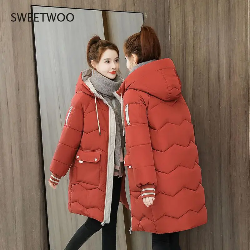2021 Winter Women Jacket Coats Long Parkas Female Down cotton Hooded Overcoat Thick Warm Jackets  Casual Student Coat