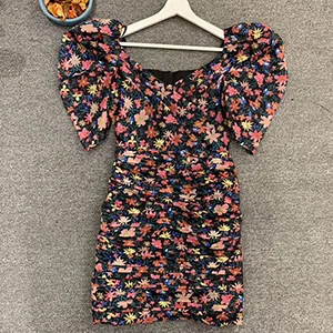 Svoryxiu сексуальный V Воротник Ruched Bodycon Летние вечерние мини платья женские пышные с коротким рукавом цветочный принт посылка ягодицы платье - Цвет: Многоцветный