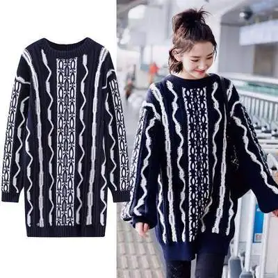 

New star with navy wind wave texture female turtle neck knitting sweater