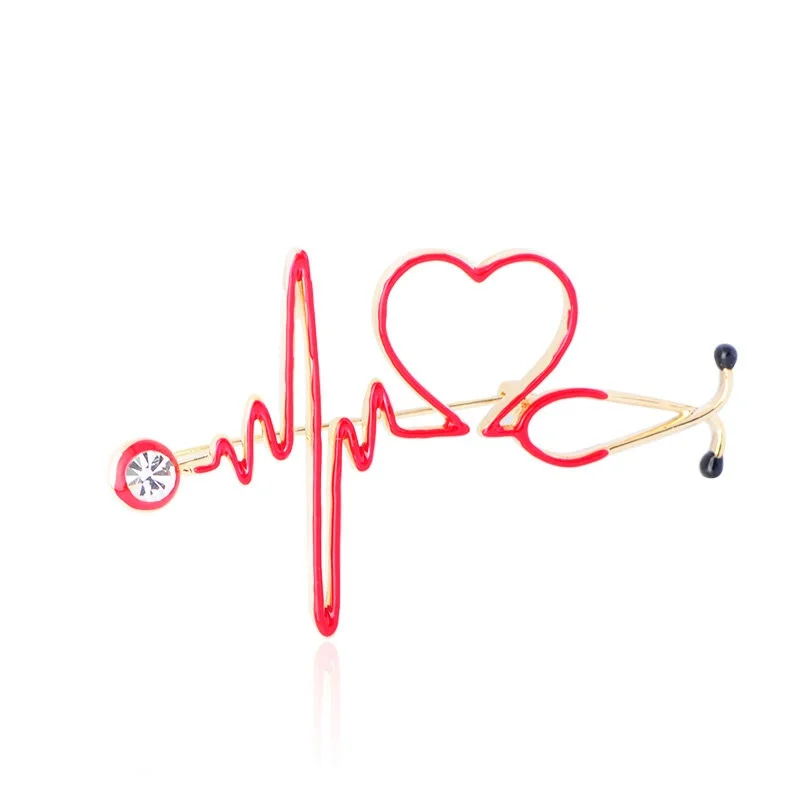 

OI New Arrival Enamel Love Heart Stethoscope Brooches For Women Men Crystal Heartbeat Shape Doctor Nurse Medical Jewelry Brooch