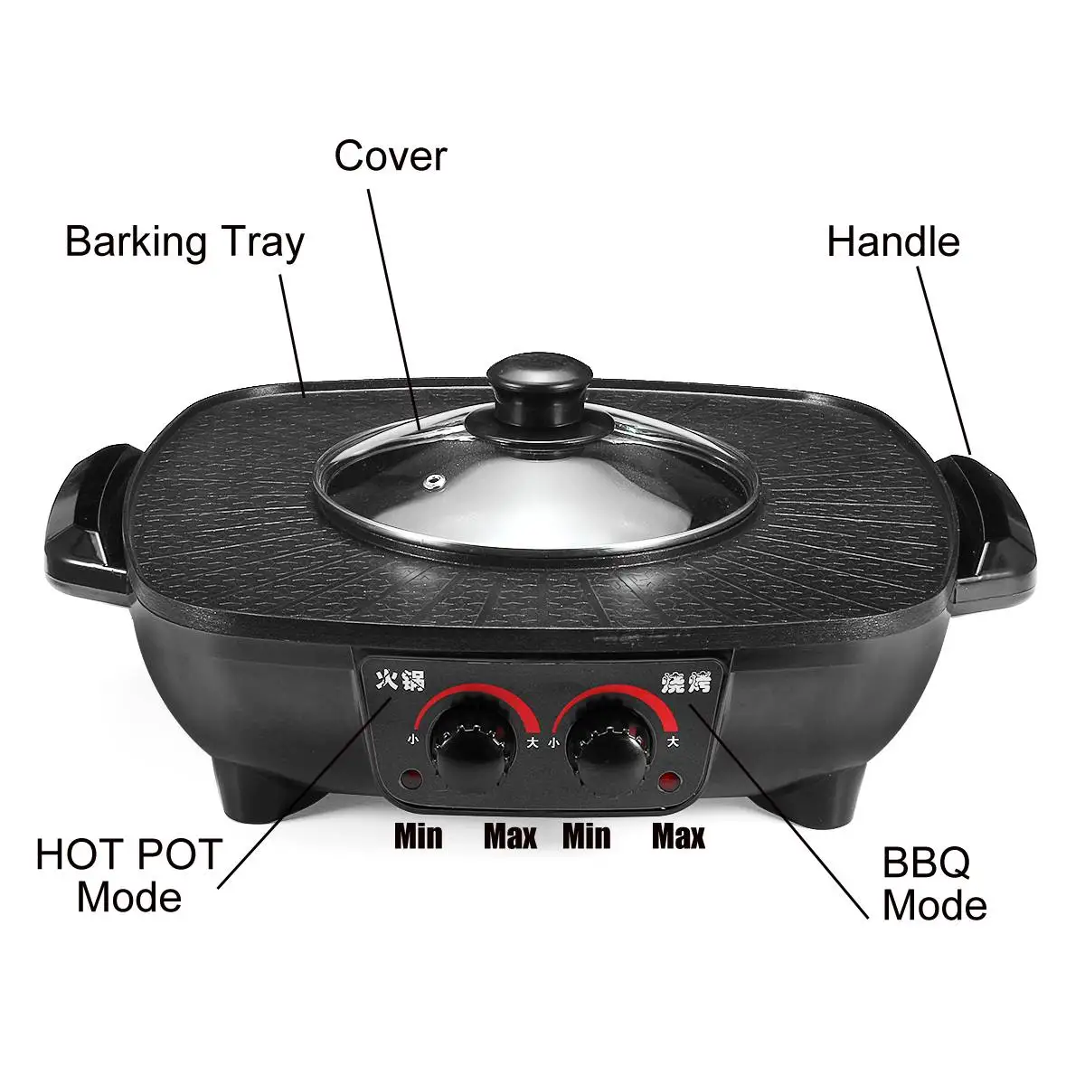 

1600W 220V Electric Hot Pot Barbecue Grill Pan 2in1 Multi Cooker Smokeless Electric BBQ Machine Non-Stick BBQ Grills Roast Plate