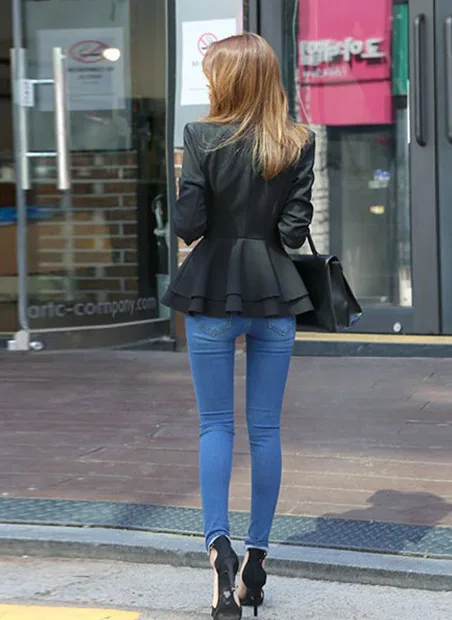 

2019 Women Sexy V-Neck Solid Blazer Ruffle Slim Short Suit Jacket Coat Outerwear Ladies Business Wear Lacing Overcoat