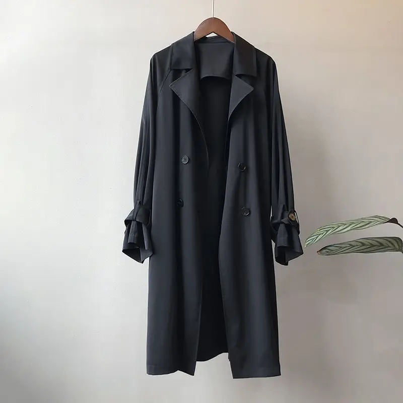 

Hepburn Style Thin Windbreaker Women 2021 Spring Autumn Mid-Length Coat Korean Loose Drape Trench Coat Femme 137