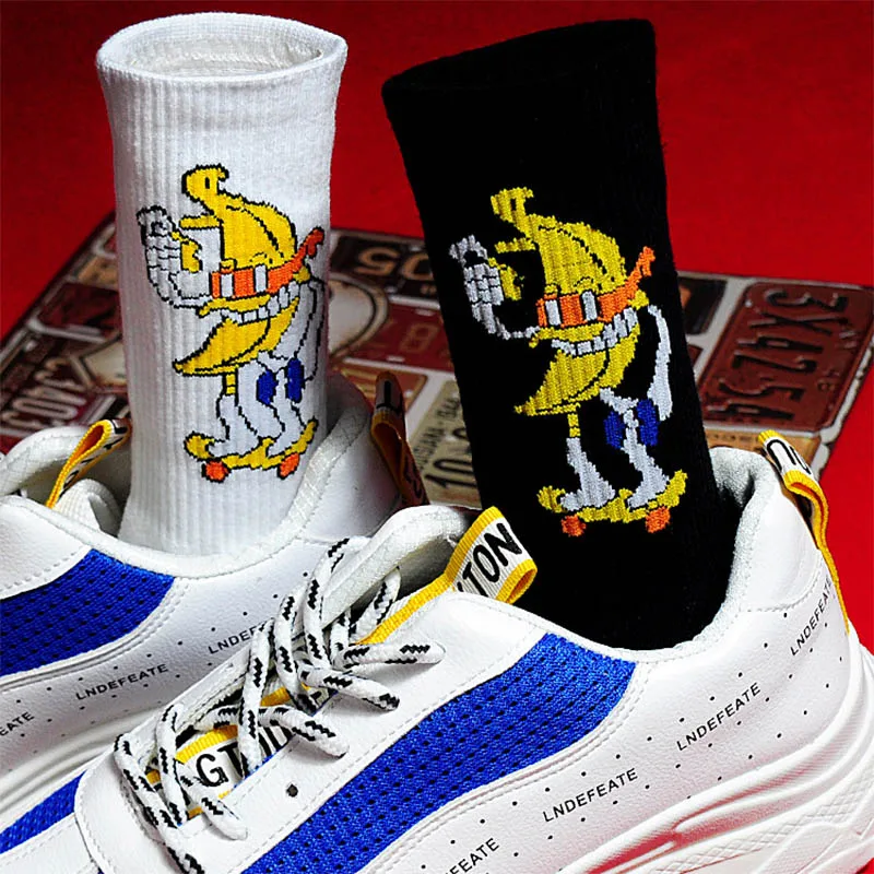 

Korean style fashion fun hip hop skateboard socks street style cartoon banana cactus moon flame socks unisex happy long socks