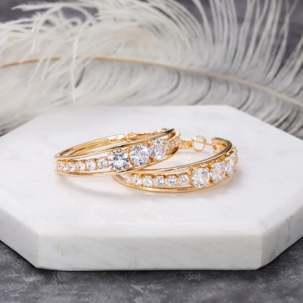 Новое поступление серьги для женщин инкрустированные золотом циркониевые