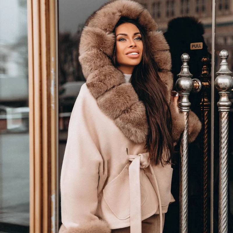 FURSARCAR 2021 High Quality Real Fox Fur Pink Coat Natural Fur Jacket Top Fashion Female Slim Thick Warm Winter Luxury Overcoat enlarge