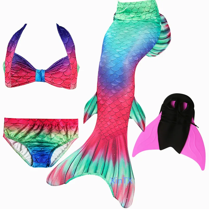 swimsuit with fin Новые модные плавательные хвосты русалки для детей, летняя пляжная одежда для девочек, купальные костюмы, костюм русалки - Цвет: swimsuit with fin