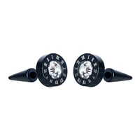 punk black round roman numerals studs earrings for women men vintage stainless steel zircon bijoux nails accessories wholesale