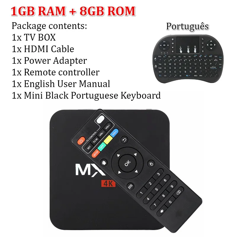 1G Black PT Keyboard T tv BOX MX Pro 4K Android tv Box IP tv Android 9,0 OS 1GB 8GB RK3229 4K 2,4 GHz wifi четырехъядерный Smart tv Box медиаплеер - Цвет: 1G Black PT Keyboard