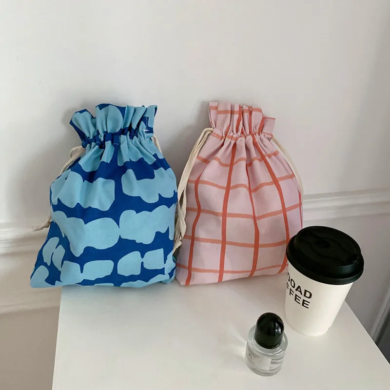 

Storage Bag Cotton Canvas Active Print Coin Travelling Bag Drawstring Bundle Pocket For Sundries Cosmetics Candy Gifts Packing