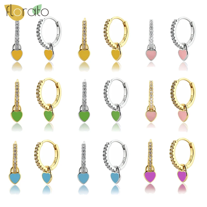

925 Sterling Silver Huggie Hoop Earrings For Women Charm Crystal Heart Hanging Prevent Allergy Earrings Jewelry Wholesale