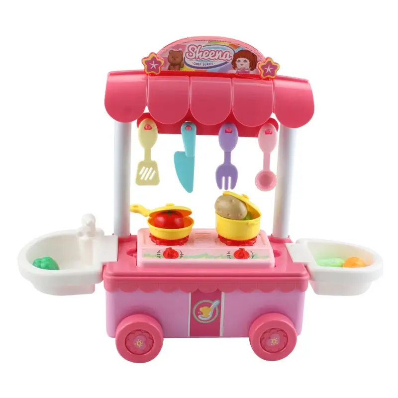 

G2AD 16pcs/set Baby Role Play Kitchen Toys For Kids Girl With Lighting Music Pretend Food Cooking Suitcase Set Interactive Toy