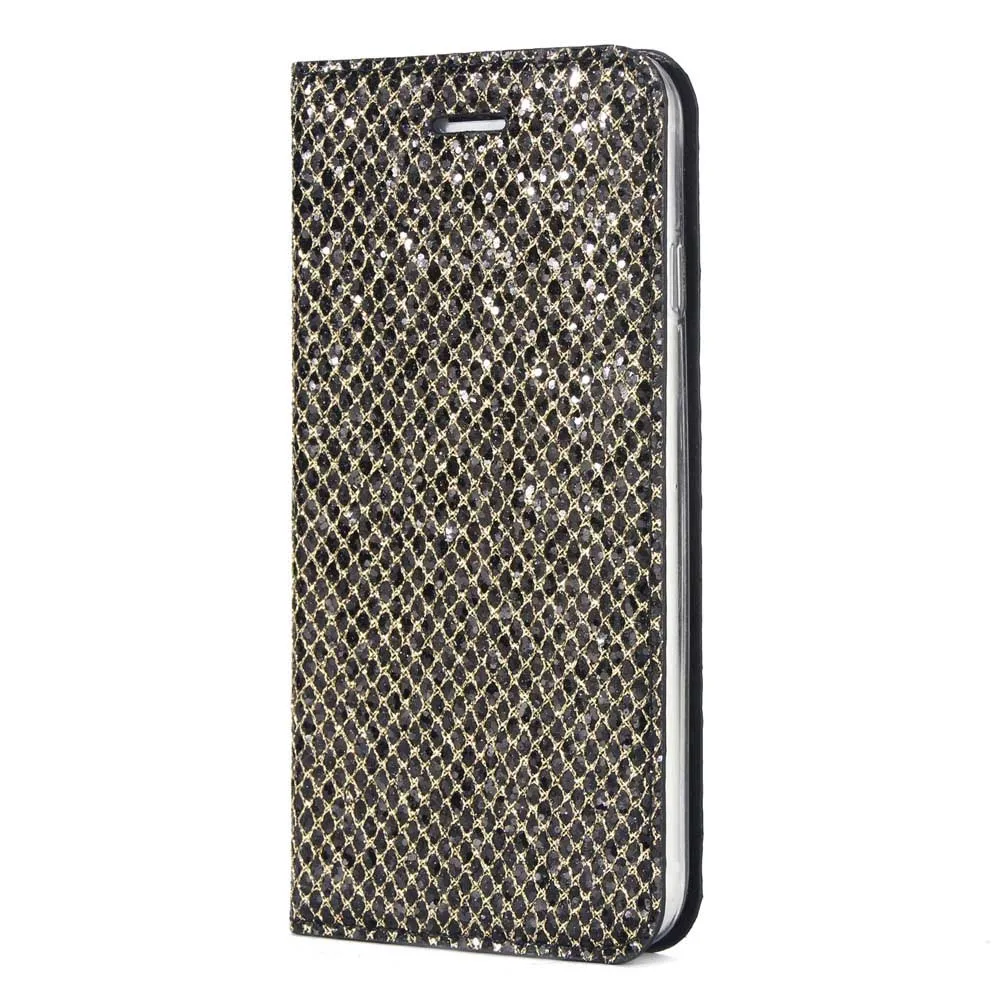 Черный Блестящий кожаный чехол-кошелек для iPhone 6, 6 S, 7, 8 Plus, X, XS, Max, XR, 11 Pro, Max, 5, 5S, 5E, задний Чехол с магнитом, держатель для карт, флип-чехол - Цвет: Черный
