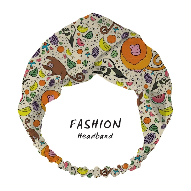 

2020 Women Hair Accessories bandana Hair Bands Monkeys and Fruit Print Headbands Cross Bandage Bandanas HairBands Scrunchies