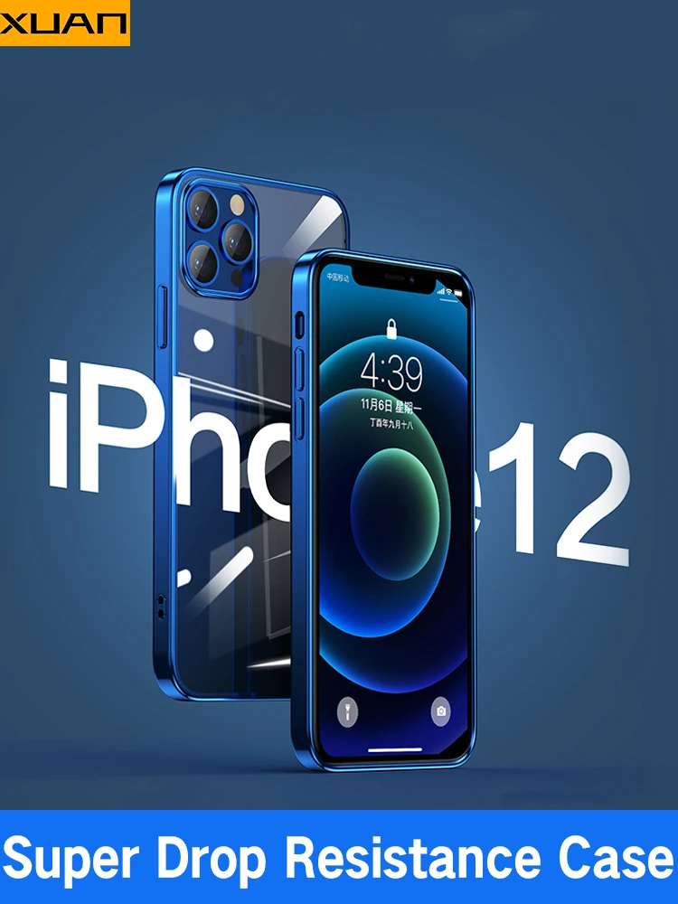 

Luxury Square Frame Plating Clear Phone Case For iPhone 12 11 Pro Max Mini X XR XS 7 8 Plus SE 2020 Transparent Silicone Cover